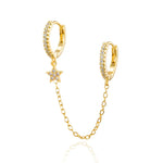 Vintage Stainless Steel Crystal Star Chain Hoop Earrings Trendy Punk