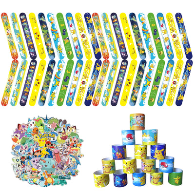 90pc Pokemon Party Favors Slap Bracelets & Stickers Kids Gifts - Ship from UK