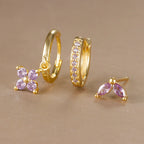 3PCS Trendy Stainless Steel Flower Drop Earring Set Zirconia Dangle