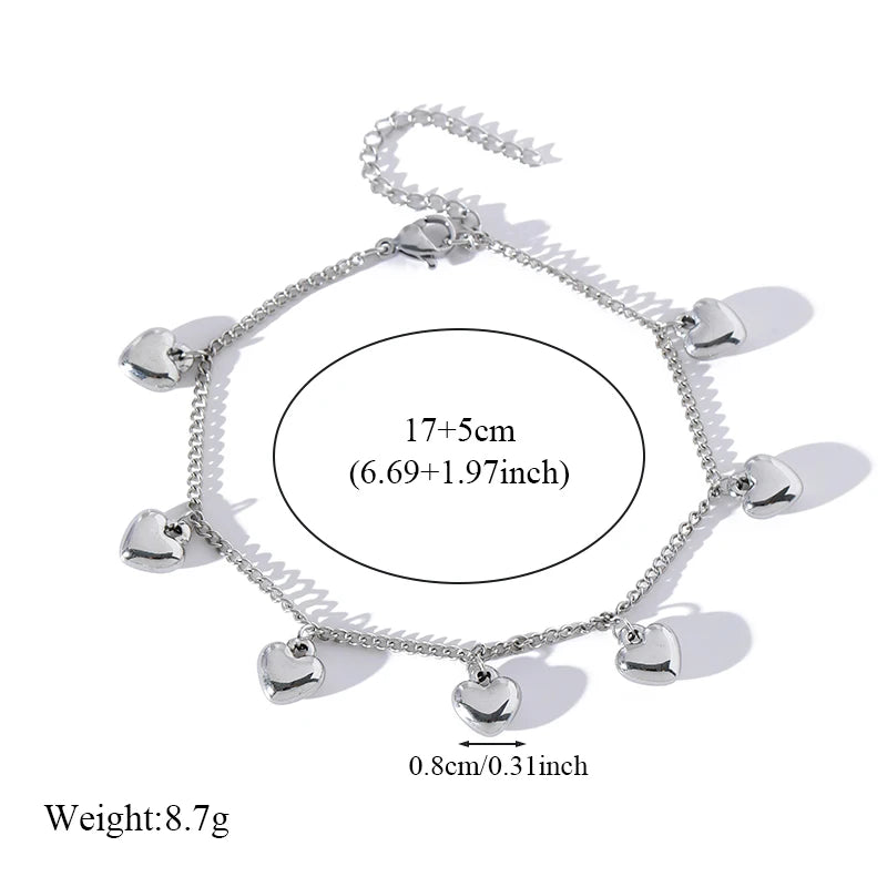 Metal Beads Heart Stainless Steel Bracelet Bangle Gold Colour Gift