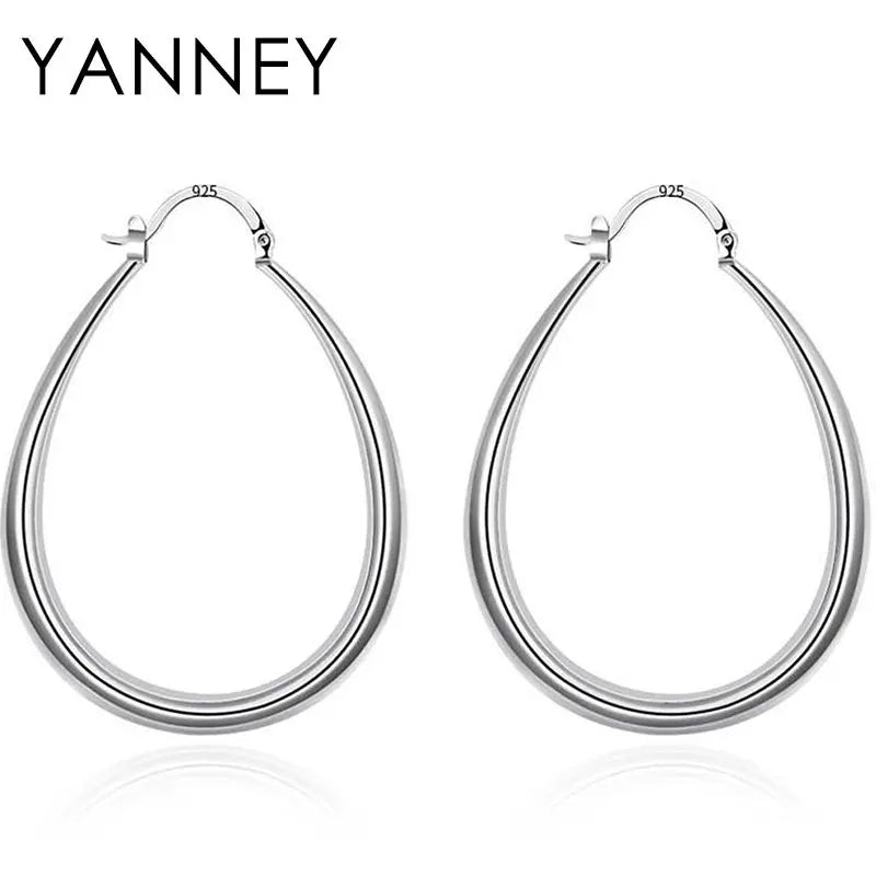925 Sterling Silver 40mm U-Shaped Hoop Earrings Women Charm Wedding Jewellery