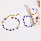 Evil Eye Bracelet,stainless Steel Chain Blue Eye Bracelet Stackable Adjustable Link, Protection Amulet Jewelry