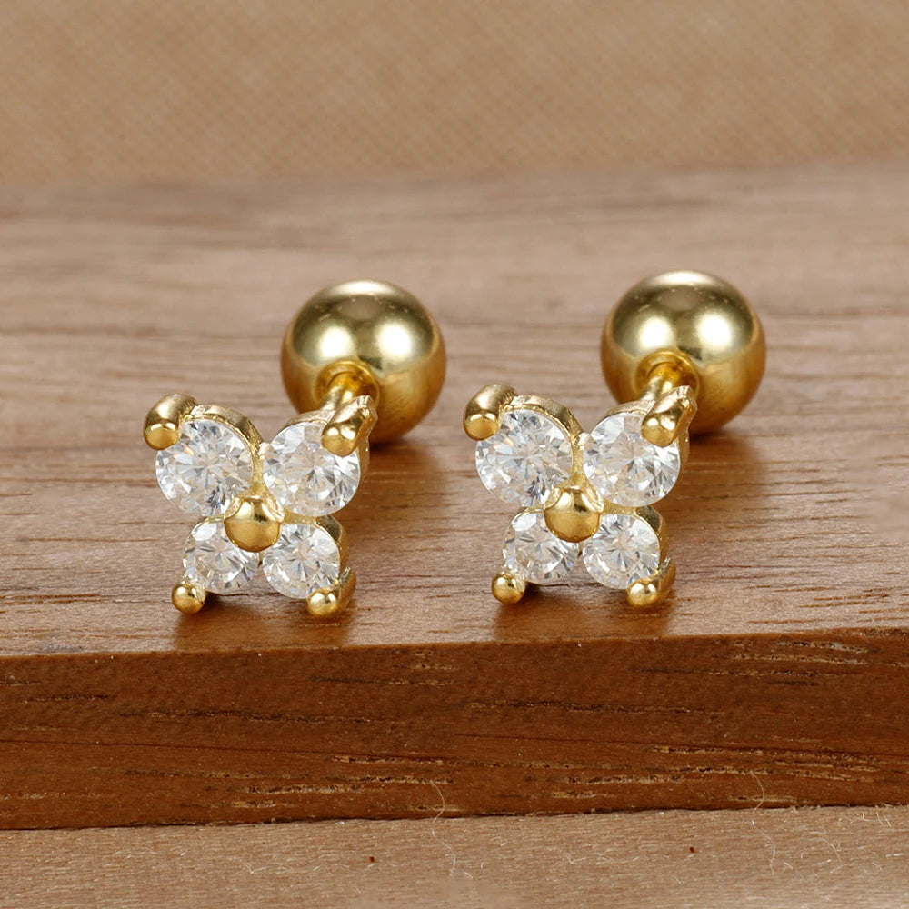 1 Pair Fashion Stainless Steel Zircon Butterfly Pendant Earrings Helix