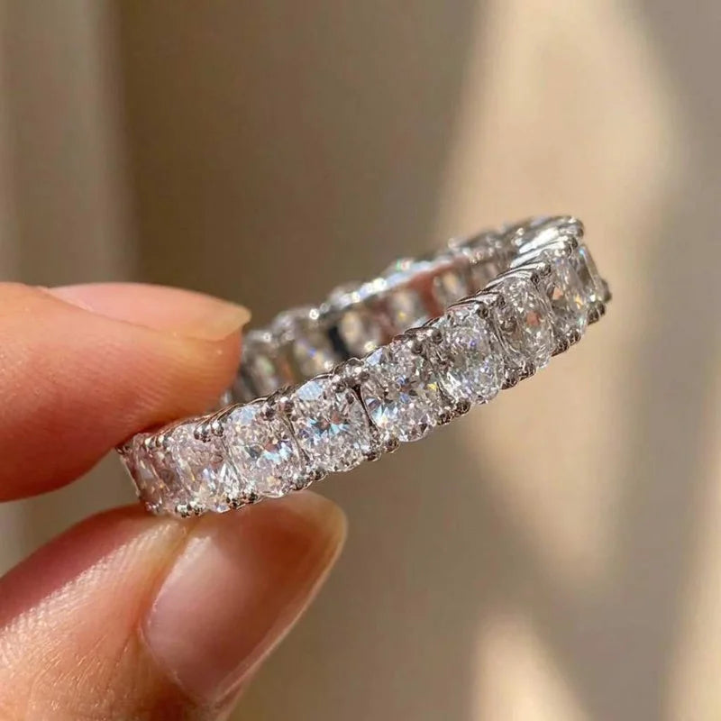 925 Sterling Silver Shiny Inlaid Oval Cubic Zirconia Ring Simple Style Wedding Party Trendy Jewellery