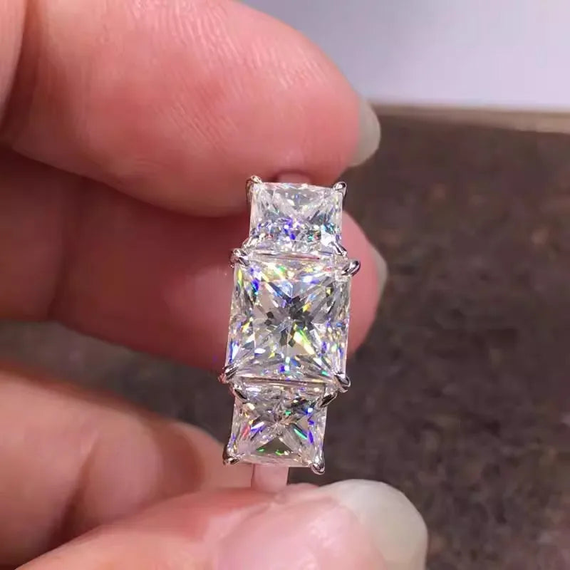 925 Sterling Silver Eternity Princess Square Cubic Zirconia Crystal Ring Luxury Engagement Jewellery