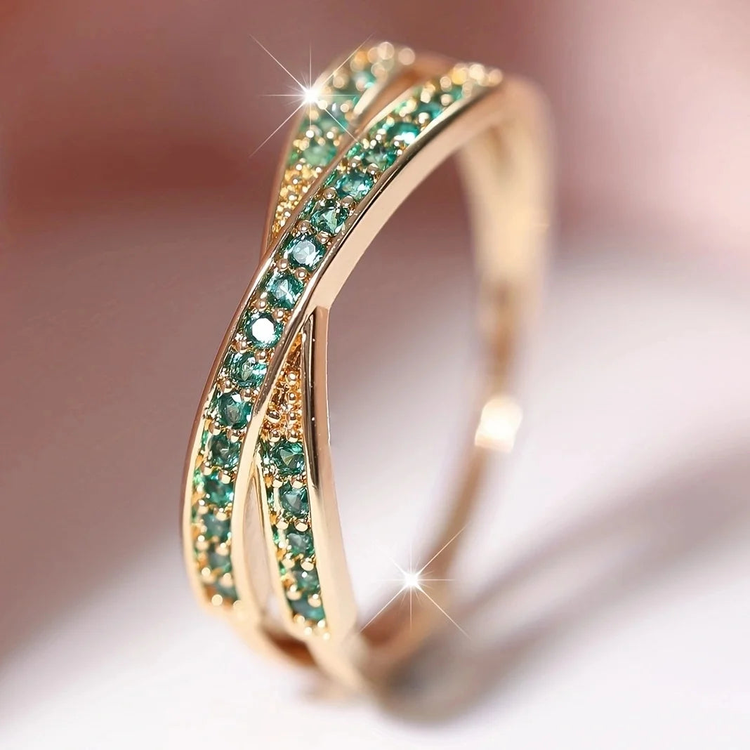 Minimalist Stacking Crossed Wedding Bands Black Gold Silver Color Blue Red Green Stone White Zircon Thin Rings For Women Jewelry