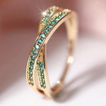 Minimalist Stacking Crossed Wedding Bands Black Gold Silver Color Blue Red Green Stone White Zircon Thin Rings For Women Jewelry