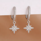 Luxury Stainless Steel Star Dangle Earrings Zircons Geometric Piercing