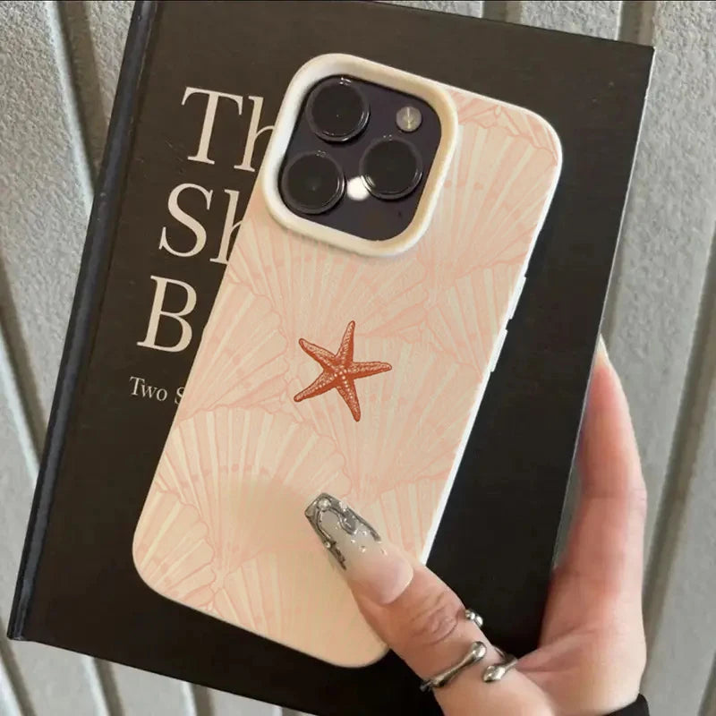 Summer Shell Starfish Lychee Case for iPhone 17 16 15 14 Pro Max