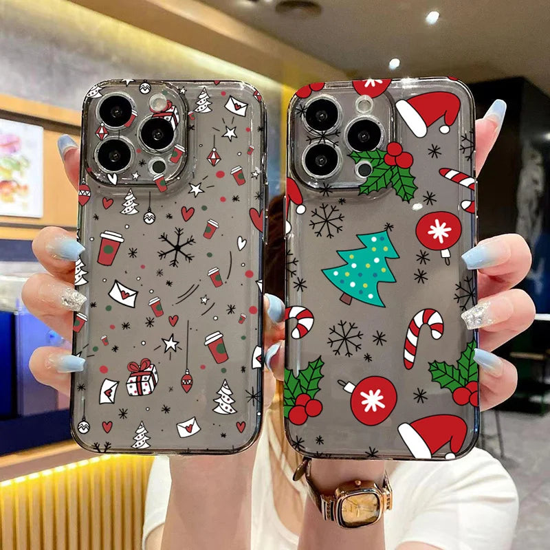 Cartoon Christmas Clear Case for iPhone 17 16 15 14 13 12 11 Pro Max XR SE2