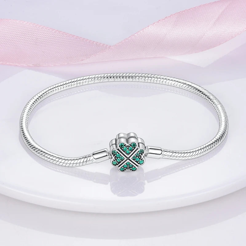 Original 925 Silver Bracelet Original Clover Heart Snake Chain Bracelets Fit Charms Beads Jewelry Gift Diy For Woman Wedding