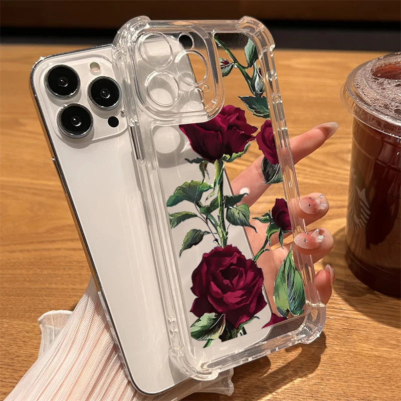 Flower Silicone Case for iPhone 17 16 15 14 13 12 Pro Max Plus Clear