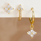 3PCS Fashion Stainless Steel Flower Small Hoop Earrings Set 18K Gold