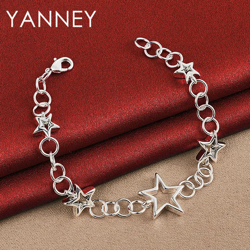925 Sterling Silver 8-inch Star Bracelet Women Wedding Party Jewellery Gift