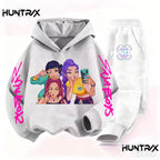 Kids Kpop Demon Hunter Cartoon Print Hoodie and Athletic Pants Sports Set