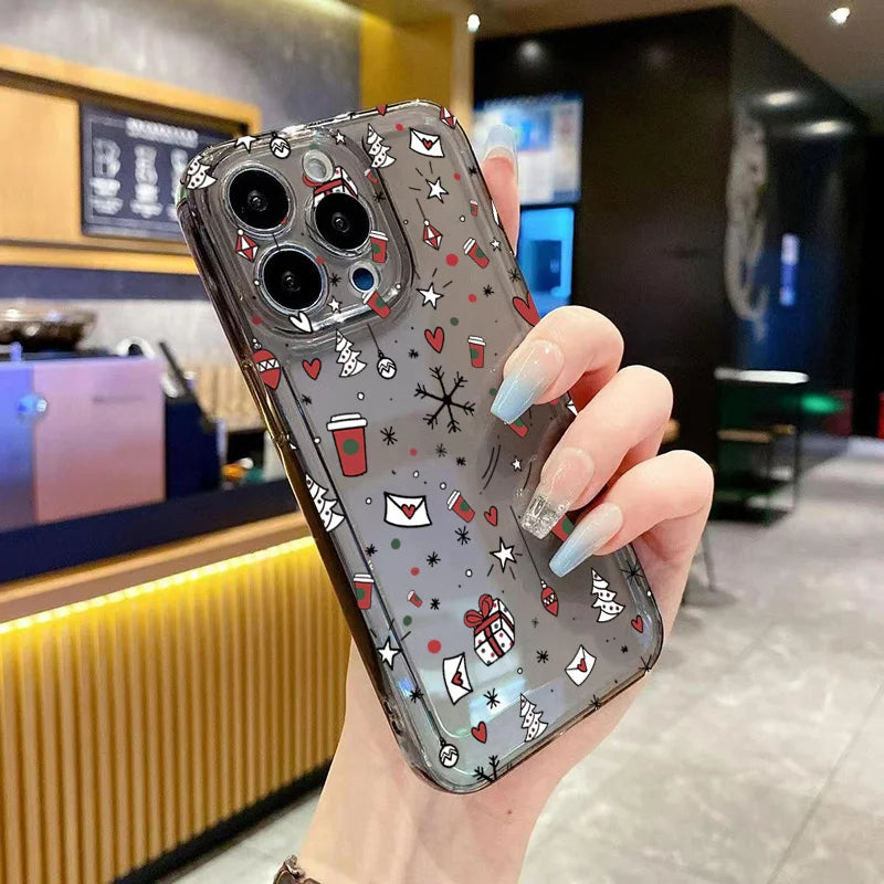 Cartoon Christmas Clear Case for iPhone 17 16 15 14 13 12 11 Pro Max XR SE2