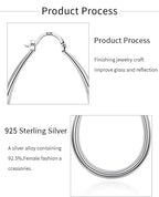 925 Sterling Silver 40mm U-Shaped Hoop Earrings Women Charm Wedding Jewellery