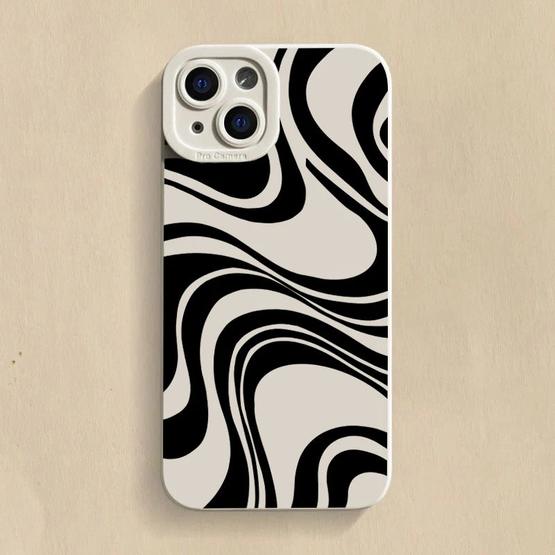 Black Wave Pattern Print Case for iPhone 16 15 14 13 12 Pro Max