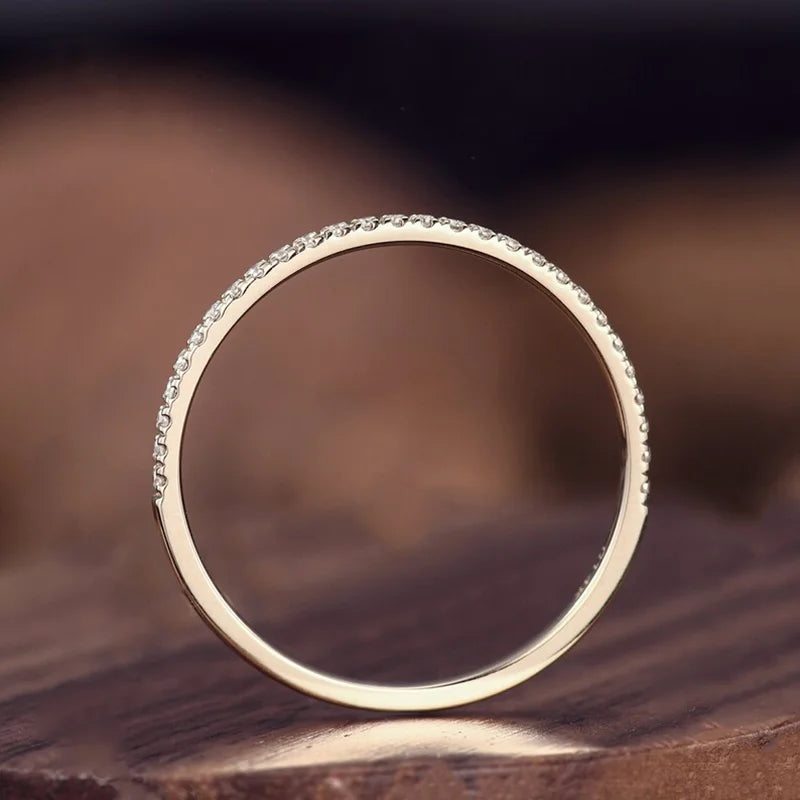 Trendy Half Eternity Moissanite Wedding Band for Women 925 Sterling Silver Straight Rings 1.3mm 1.6mm 1.8mm 2.0mm Matching Ring
