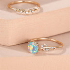 2pcs Rainbow White Fire Opal Ring Round Bridal Sets Gold Silver Color Promise Engagement Ring Set For Women Zircon Wedding Bands