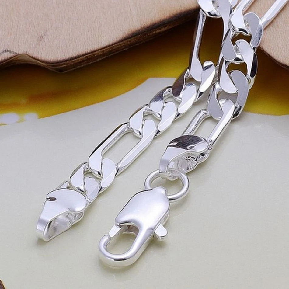 6mm Solid Chain Bracelet 20cm 925 Sterling Silver Men Women Wedding Gift