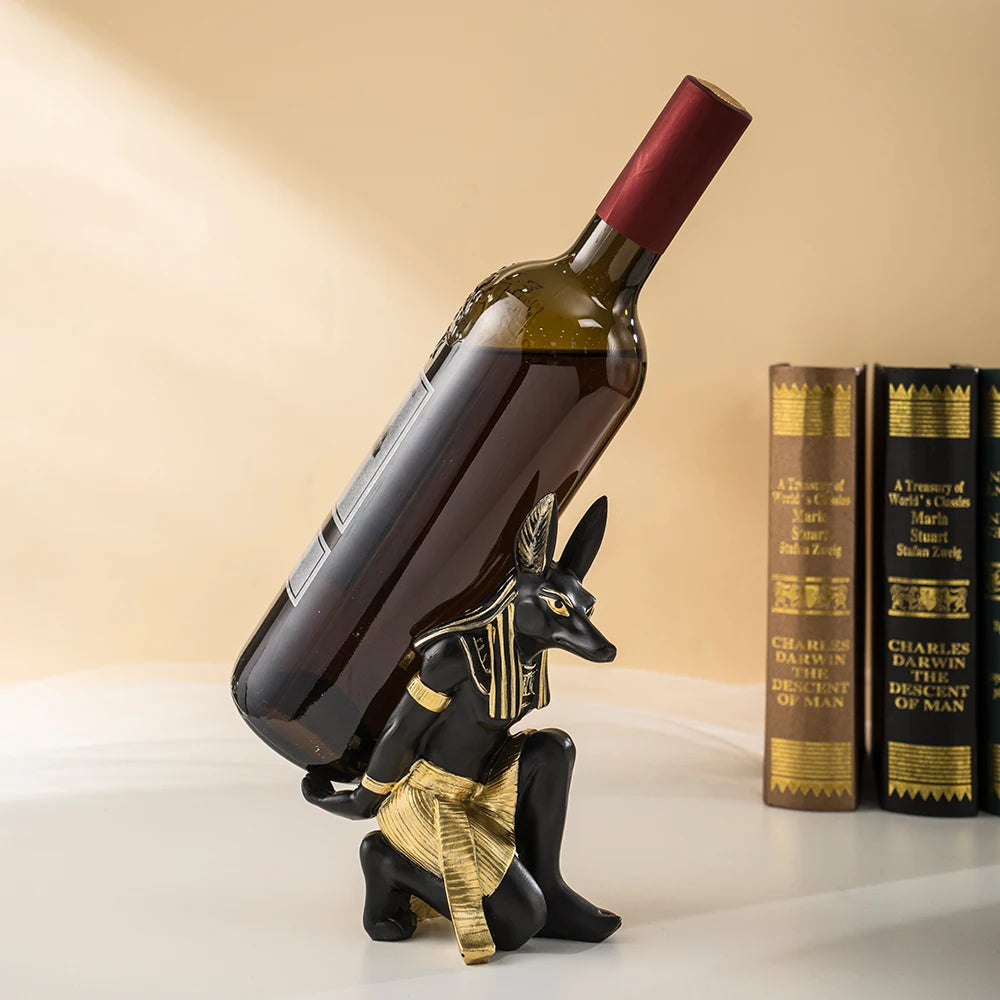 Egypt Art Anubis Wine Rack Statue Figurine Holder Animal Tabletop Office Living Room