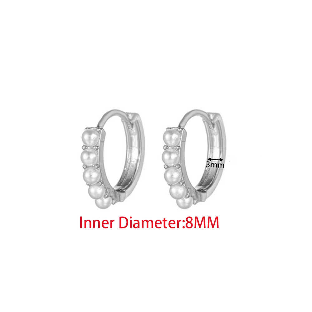 Yuedane Stainless Steel Little Imitation Pearl Hoop Earrings Small Circle