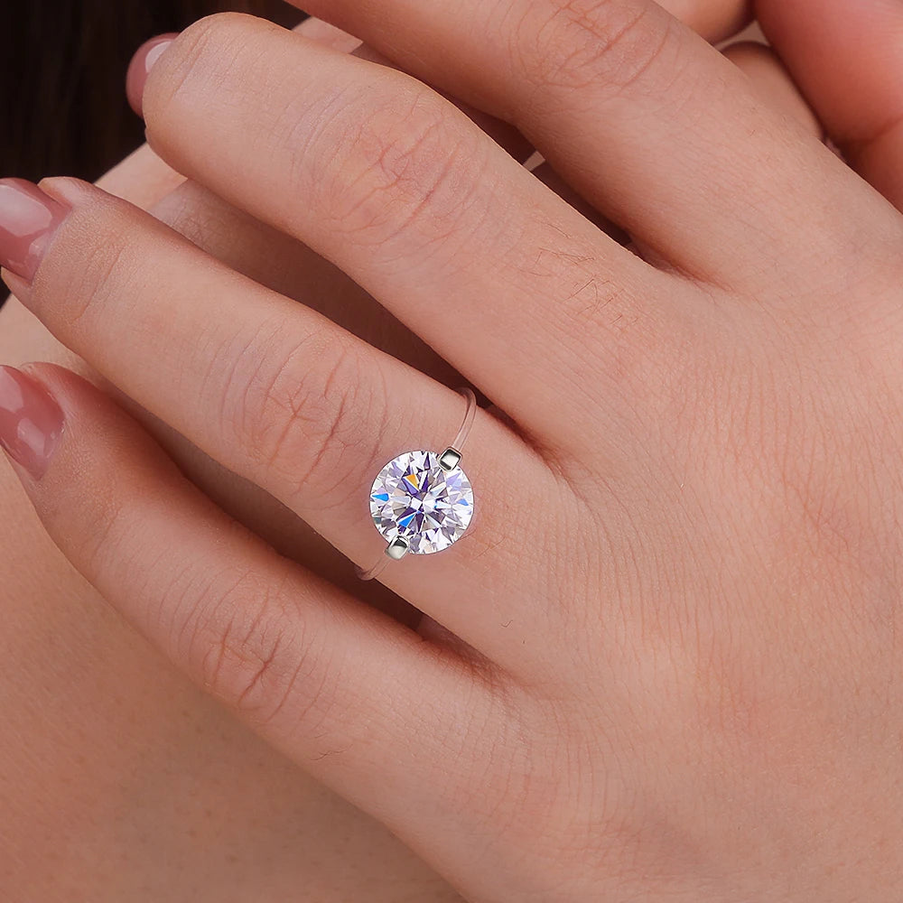 1-3CT D Color Moissanite Transparent Fishing Line Ring S925 Silver Round Lab Diamond Certified