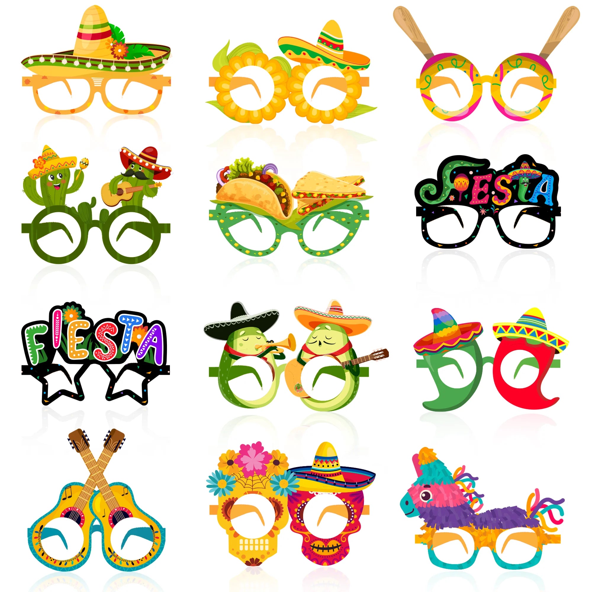 36pc Mexican Fiesta Party Glasses Paper Eyeglasses Decorations - Ship from UK