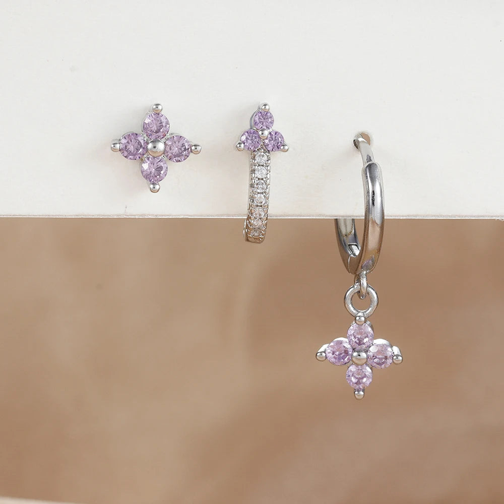 3PCS Fashion Stainless Steel Flower Small Hoop Earrings Set 18K Gold