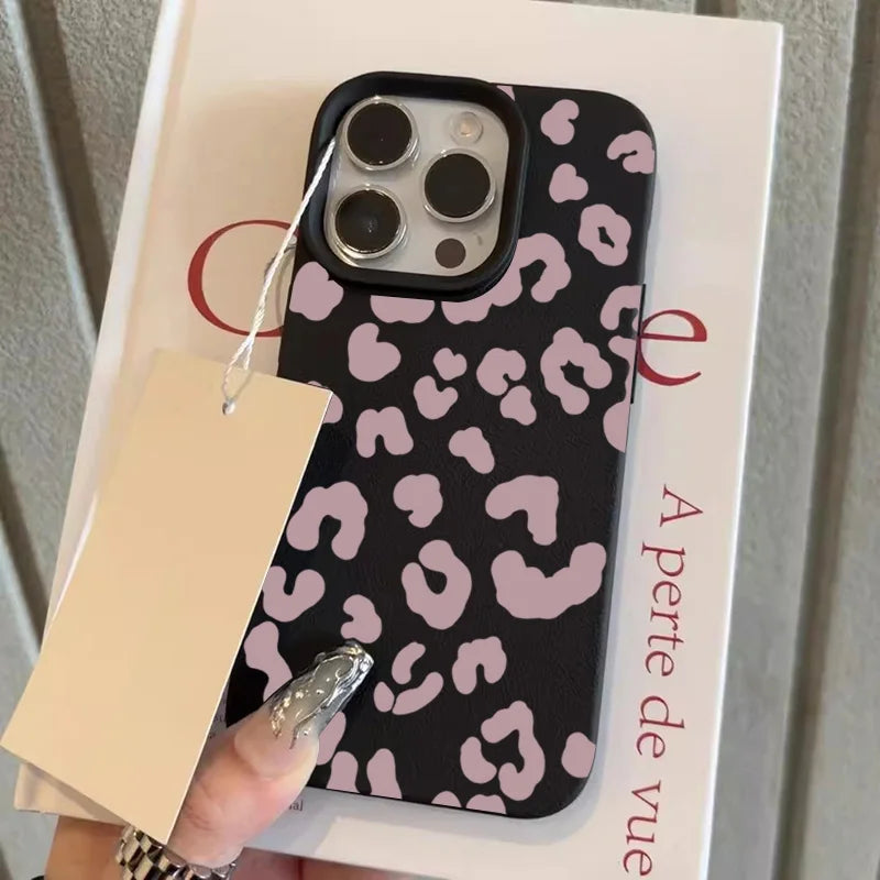 Pink Leopard Print Lychee Case for iPhone 17 16 15 14 13 Pro Max