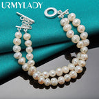 Natural Freshwater Pearl Chain Bracelet 20cm 925 Sterling Silver Wedding Gift