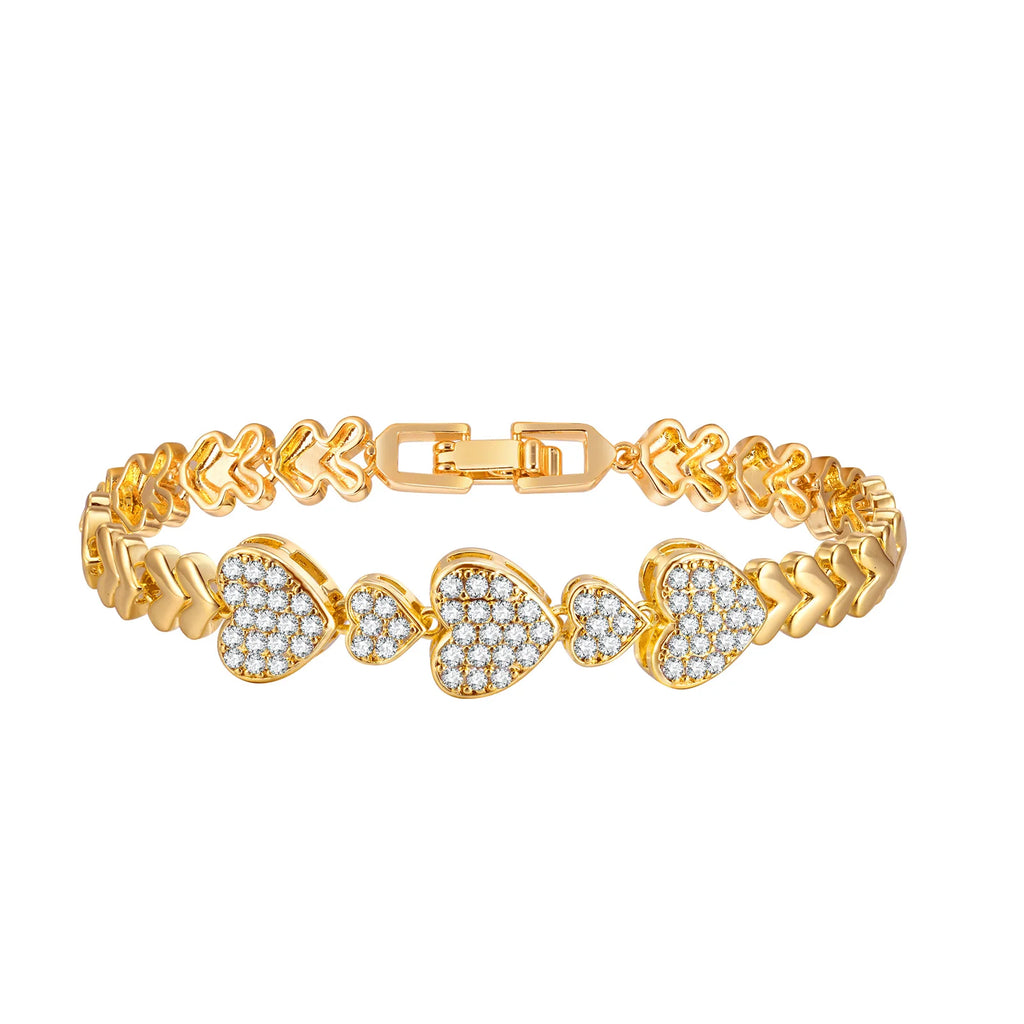 Cubic Zirconia Floral Bracelet for Women18k Gold Plated Link Statement Jewelry