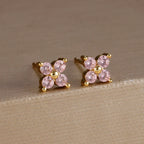 Exquisite Green Zircon Flower Hoop Earrings 18K Gold Plated Steel