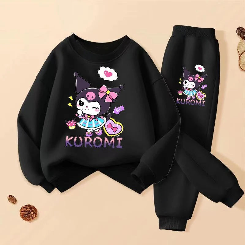 Sanrio Kuromi Girls Spring Autumn Clothing Set Breathable Thin Tracksuit