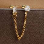 Stainless Steel Zircon Crown Stud Earrings Women 18K Gold Double Studs