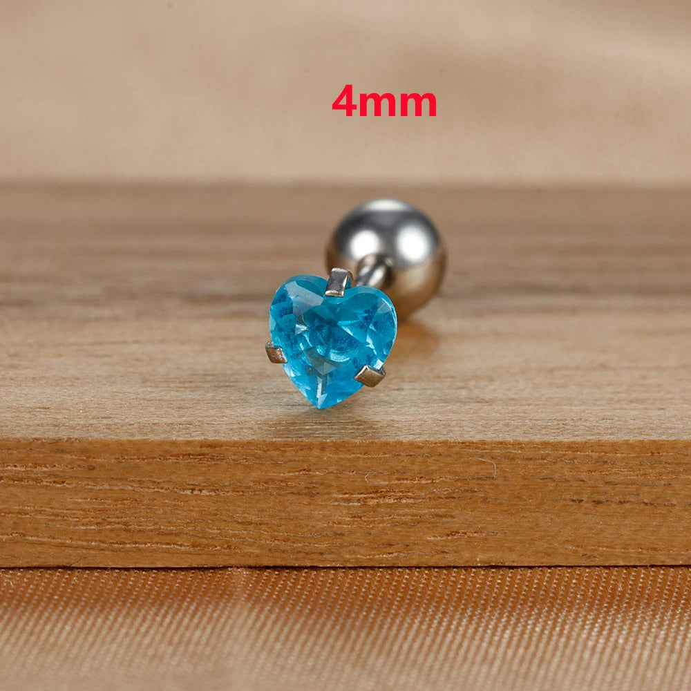 1PC Fashion Zircon Heart Helix Tragus Piercing Stud Earrings Steel