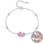 QooLady S925 Sterling Silver Sweet Shiny Pink Cubic Zircon Love Heart Shape Bracelet for Women Wedding Party Fine Jewelry SB036