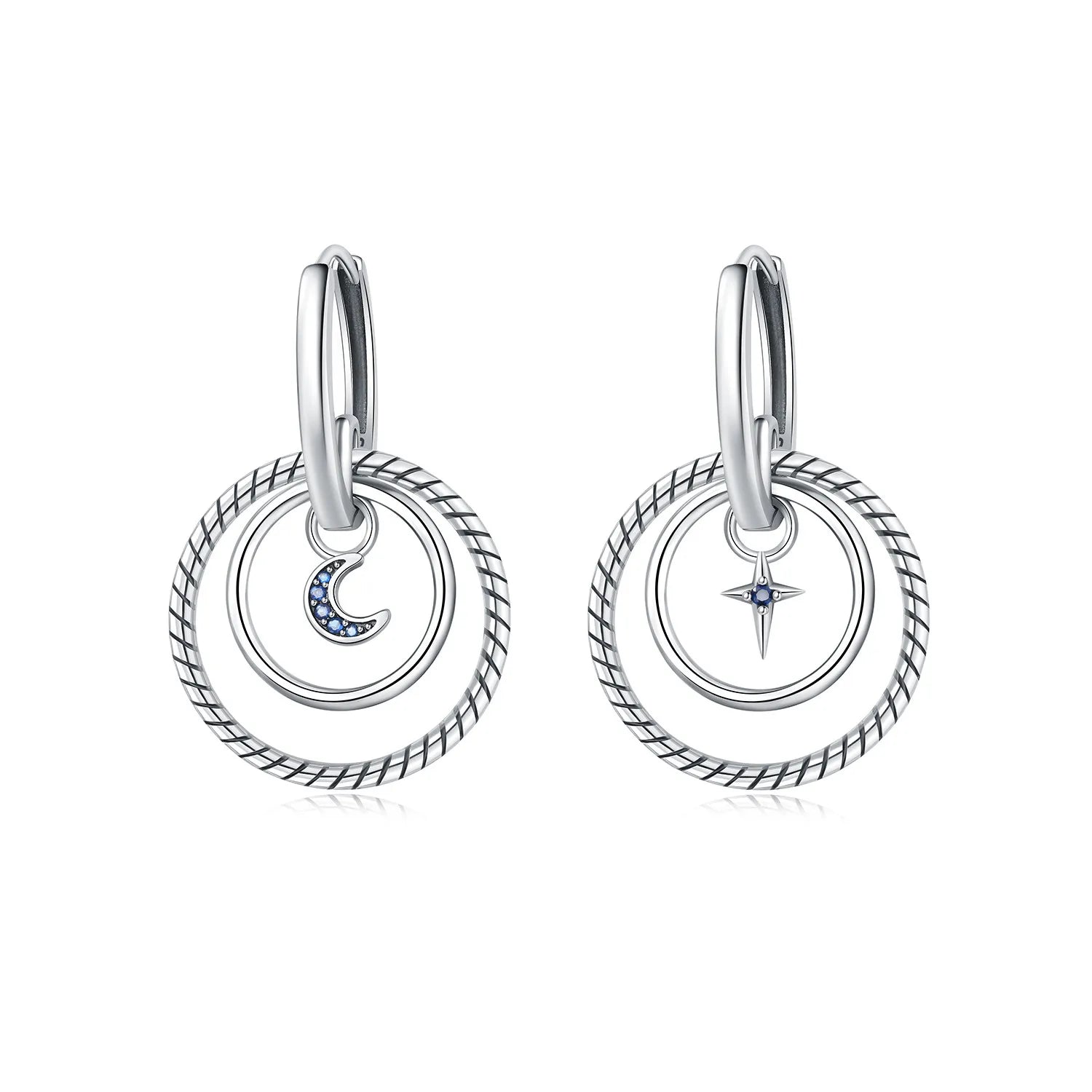 925 Sterling Silver Mysterious Star Moon Versatile Hoop Earrings Women's Gift