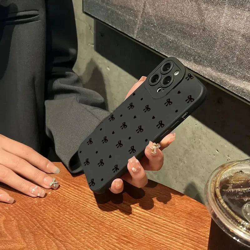 Black Bow Phone Case for iPhone 16 15 14 13 12 11 Pro Max SE