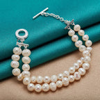 Natural Freshwater Pearl Chain Bracelet 20cm 925 Sterling Silver Wedding Gift