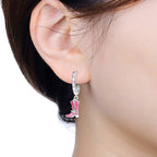 925 Sterling Silver Pink Denim Hat Boots Key Lock Drop Earrings Jewellery