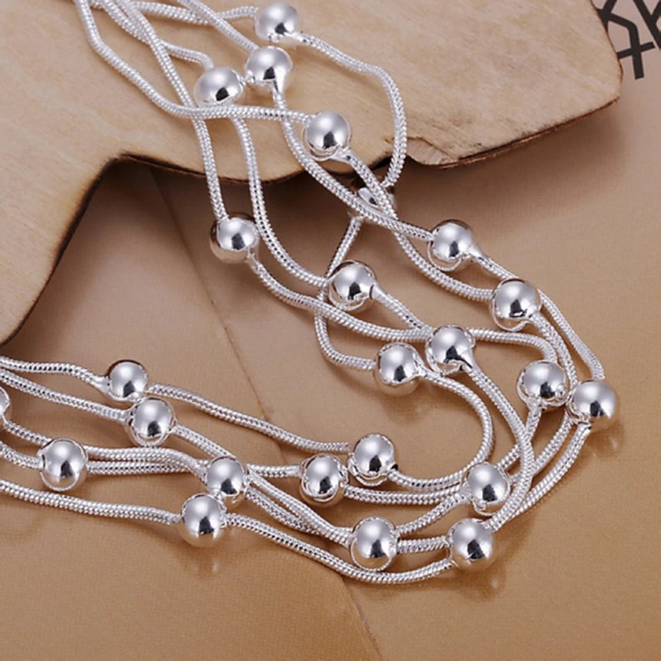 Chain Beads Bracelet 925 Sterling Silver Cute Women Lady Fashion Jewellery