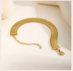 Women's Chunky Link Chain Mesh Bracelet, Stainless Steel Gold Plated Waterproof Jewelry