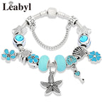 Classic Dolphin Charm Bracelet Blue Murano Crystal Glass DIY Bead Bangle