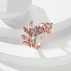 Marquise Cut Royal Blue Green Purple Pink Zircon Leaf Rings For Women Rose Gold Color Boho Cocktail Ring Wedding Bands Jewelry