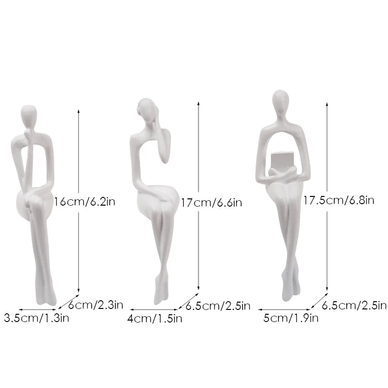 Set of 3 Abstract Figurines Nordic The Thinker Modern Art Sculpture Bookshelf Decor