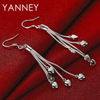 925 Sterling Silver 70mm Tassel Heart Earrings Women Fashion Girlfriend Gift