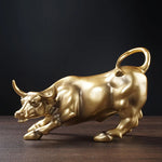 Resin Gold Wall Street Bull OX Statue Ornament Office Desk Decorative Home Accessories