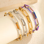 Two Tone Twist Link Paperclip Bracelet for Women, Chunky Stainless Steel Bracelet Adjustable Link, 18k Gold Plated Jewelry